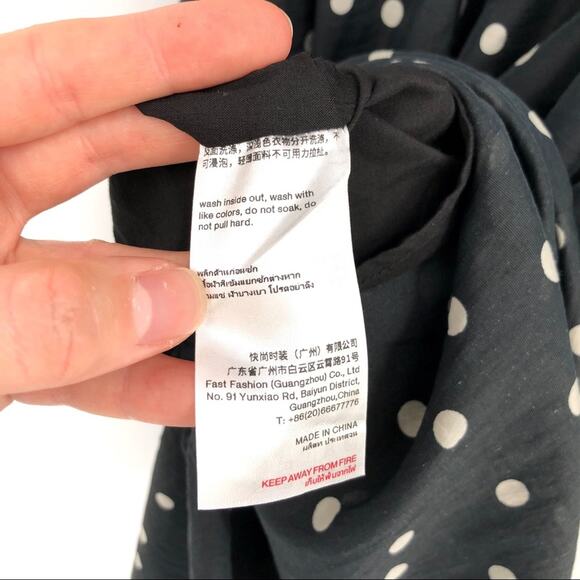 URBAN REVIVO Polka Dot Midi Dress Black White 4 - Picture 9 of 10